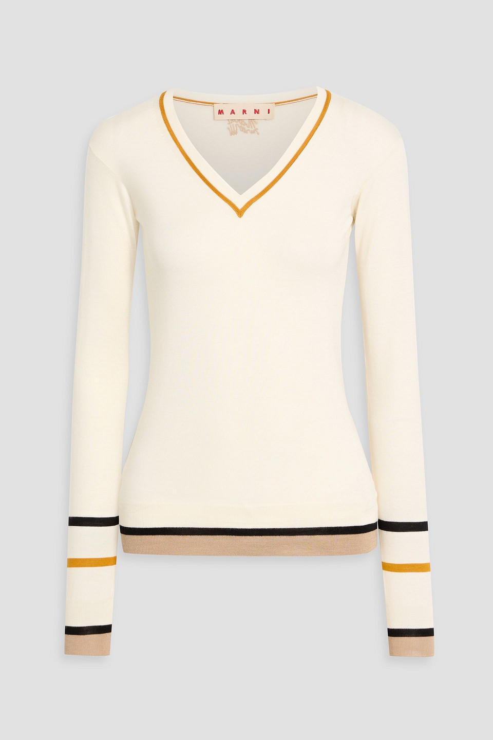 Marni Striped Wool And Silk-blend Sweater In White