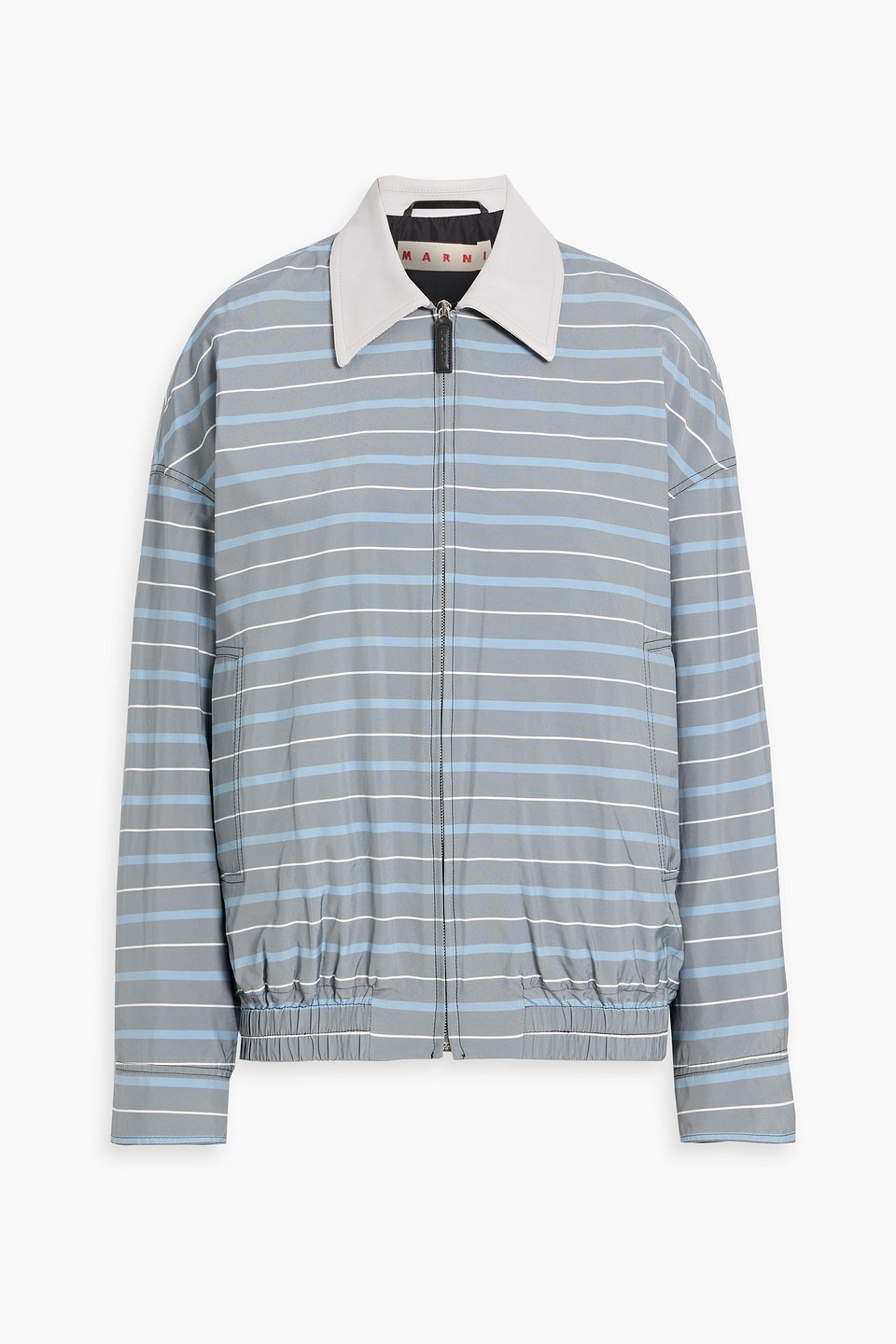 Marni Leather-trimmed Striped Shell Jacket In Blue