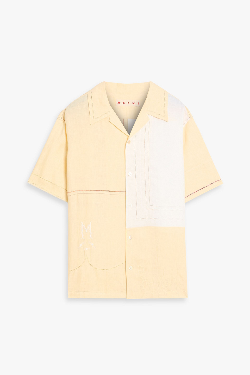 Marni Two-tone Embroidered Linen Shirt In Yellow