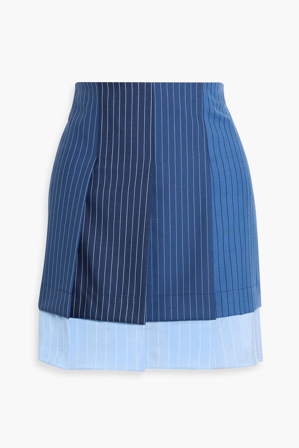 Marni Layered Pleated Pinstriped Wool And Cupro-blend Satin Mini Skirt In Blue