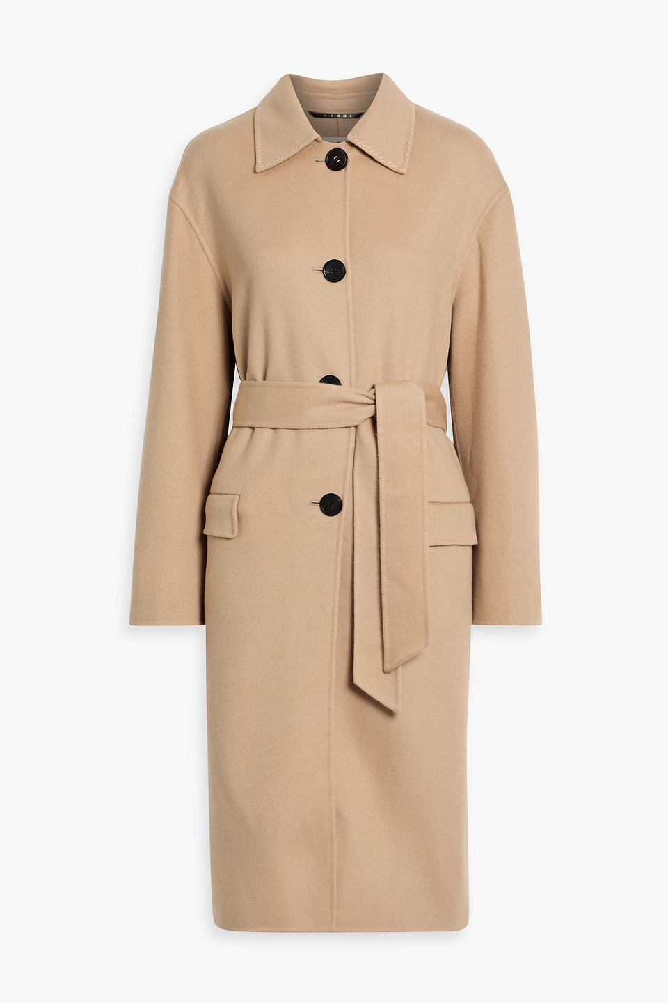Marni Belted Embroidered Wool And Cashmere-blend Felt Coat In Neutral