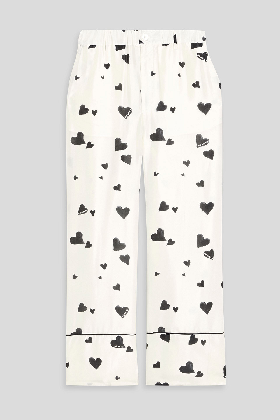 Marni Piped Printed Silk-habotai Straight-leg Pants In White