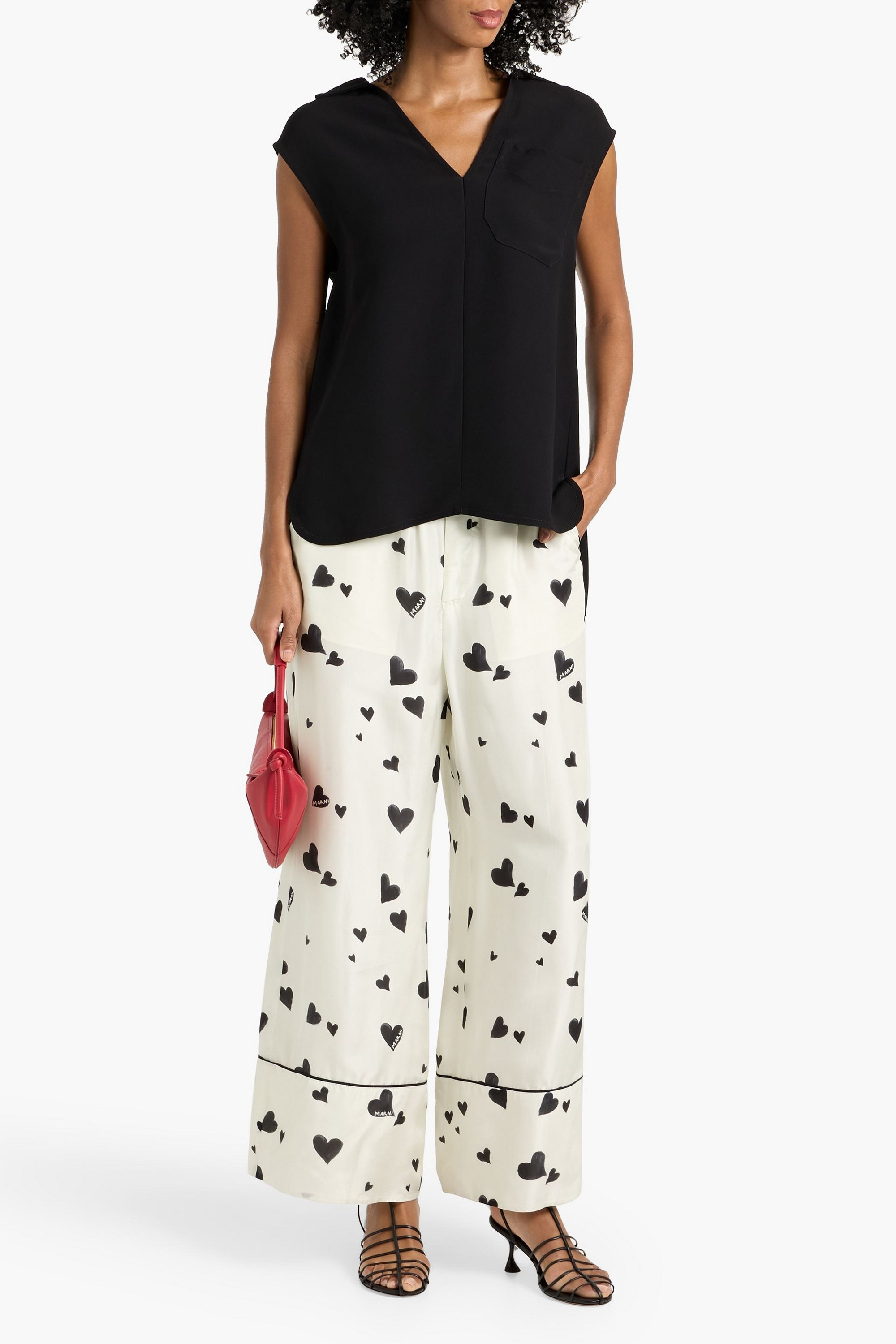 Marni Piped printed silk-habotai straight-leg pants