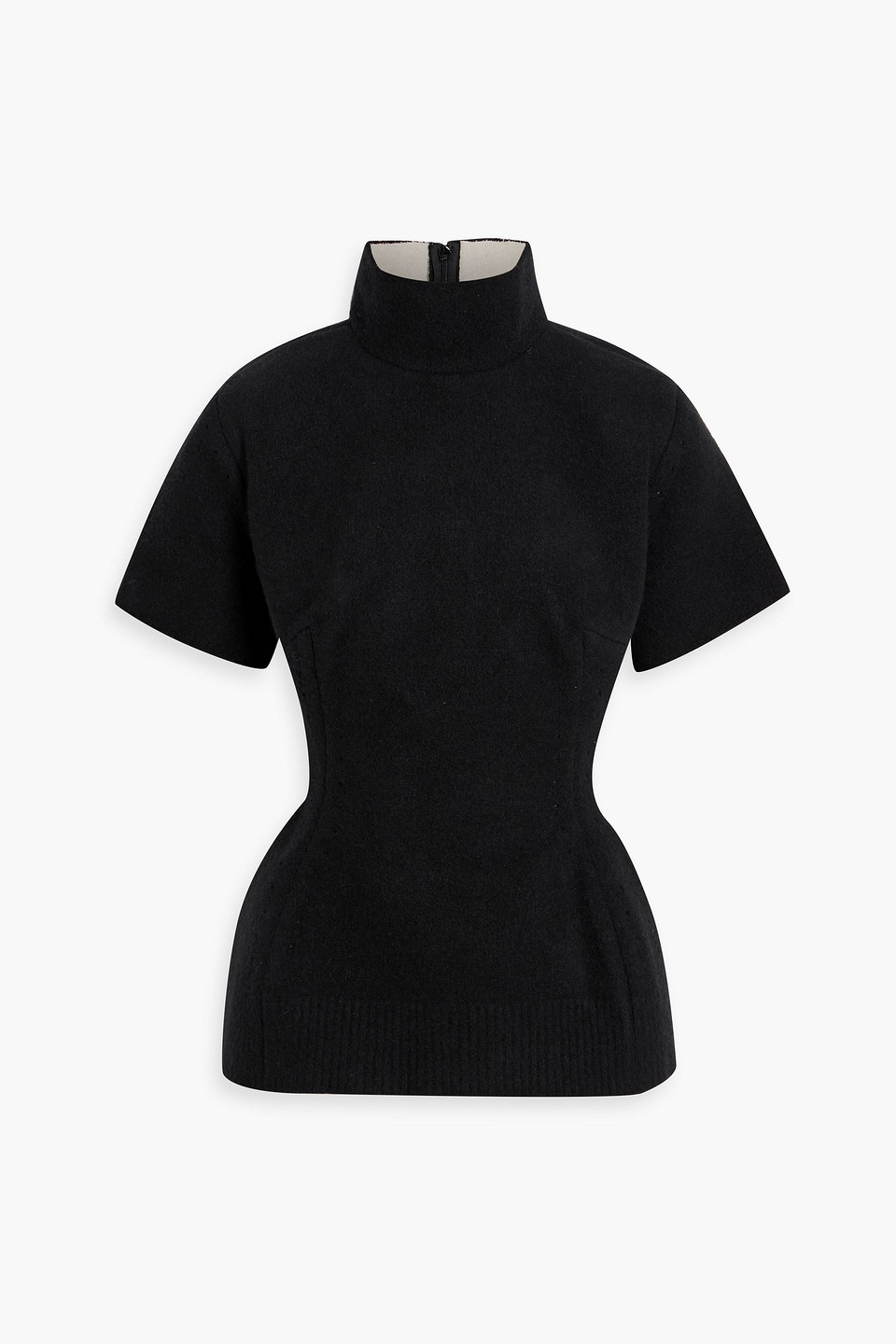 Marni Perforated Brushed Wool Peplum Top In Black