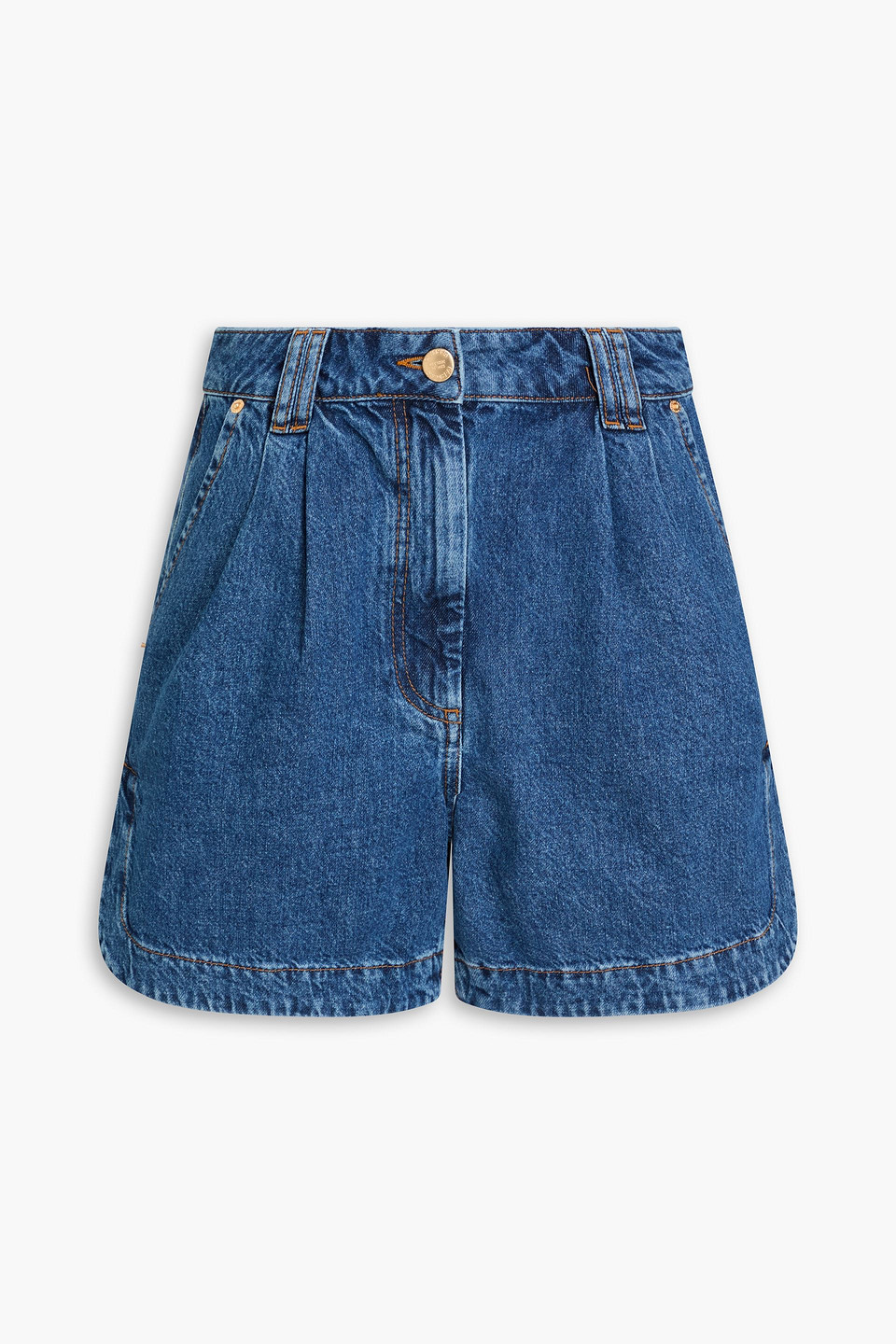 Farm Rio Pleated Denim Shorts In Brown