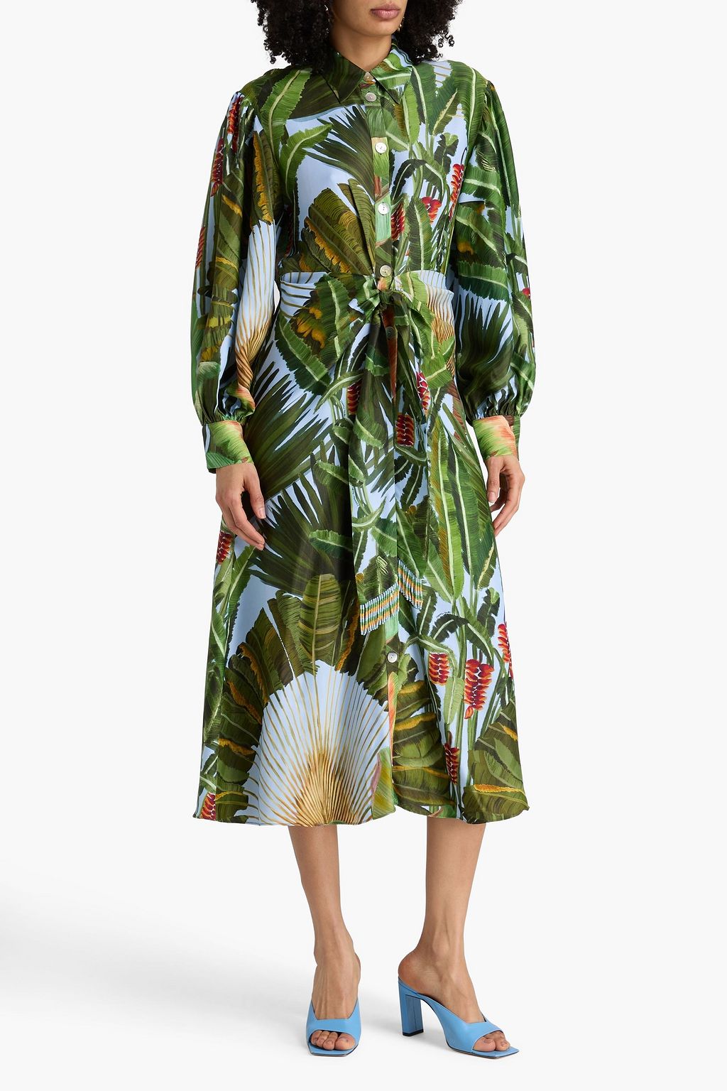 farm rio maxi shirt dress Sicily Flowers cotton shirt dress in orange - Farm Rio