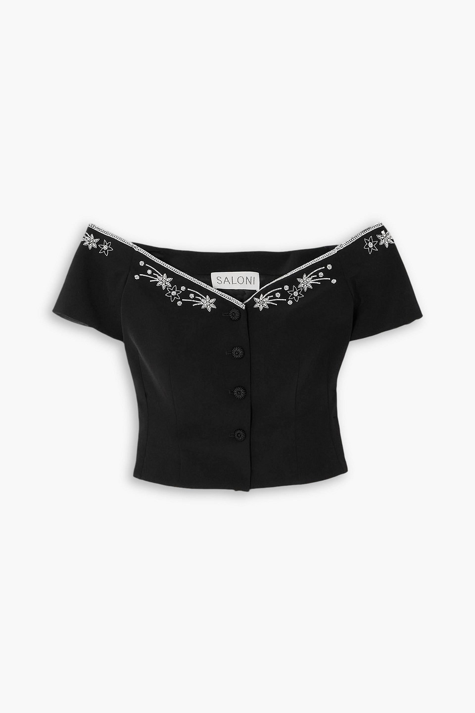 Saloni Clementine-b Off-the-shoulder Embellished Crepe Top In Black