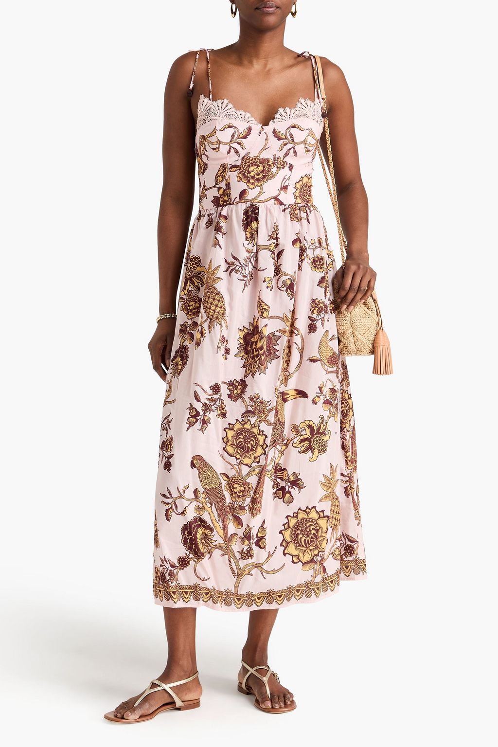 farm rio lace floral midi dress Farm Rio Embroidered Scalloped Dress