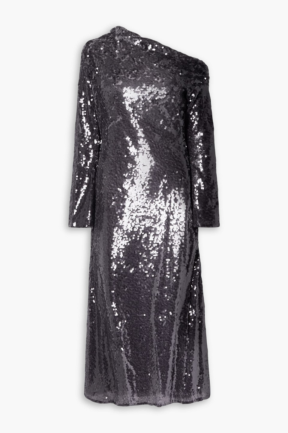 self-portrait - asymmetric sequined mesh midi dress - purple - uk 4