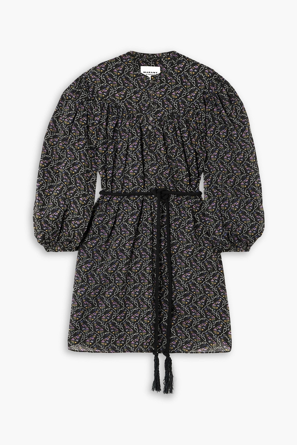 marant étoile - kildi belted floral-print cotton-voile mini dress - gray - fr 34