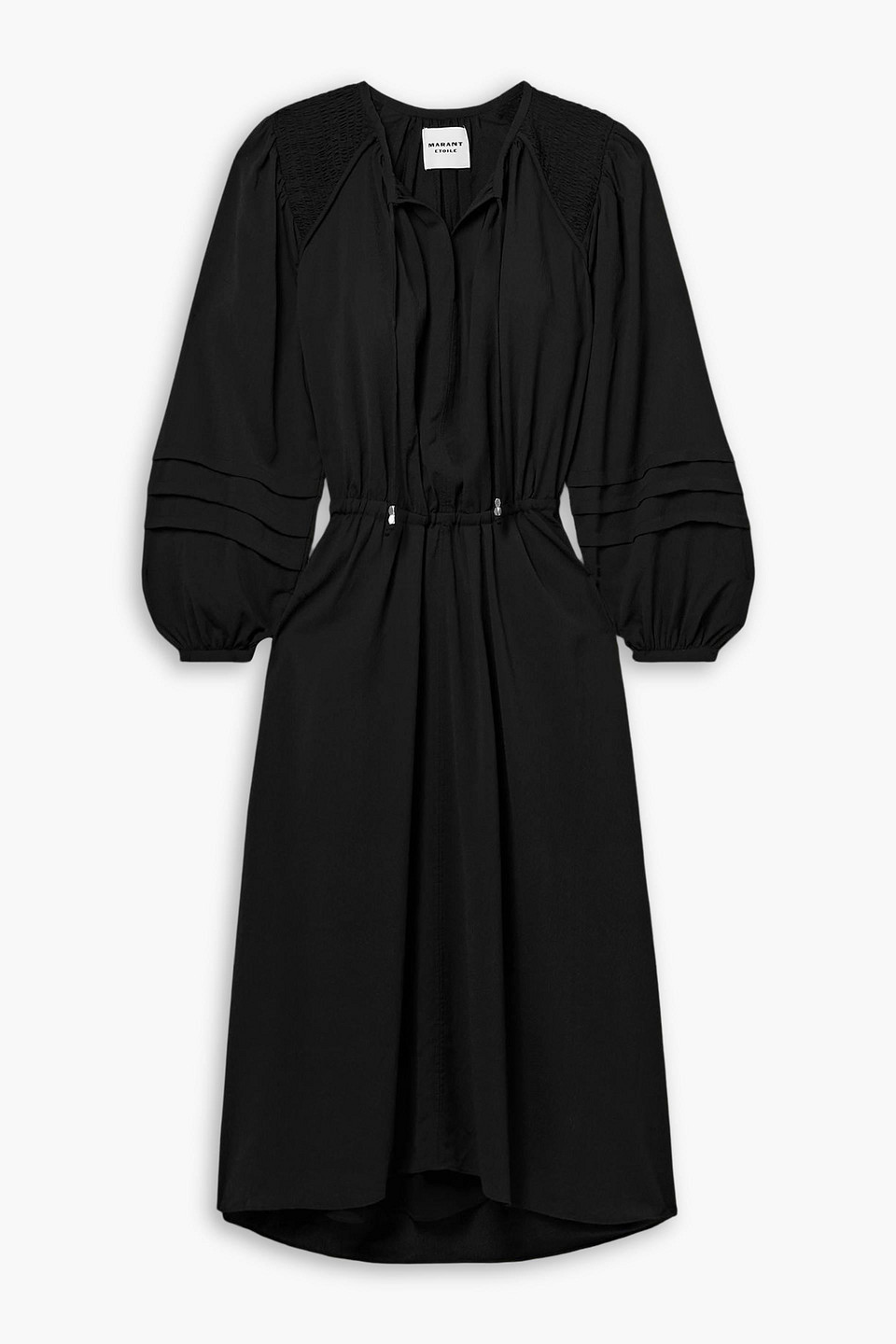 marant étoile - lydie pintucked shirred crepe midi dress - black - fr 34