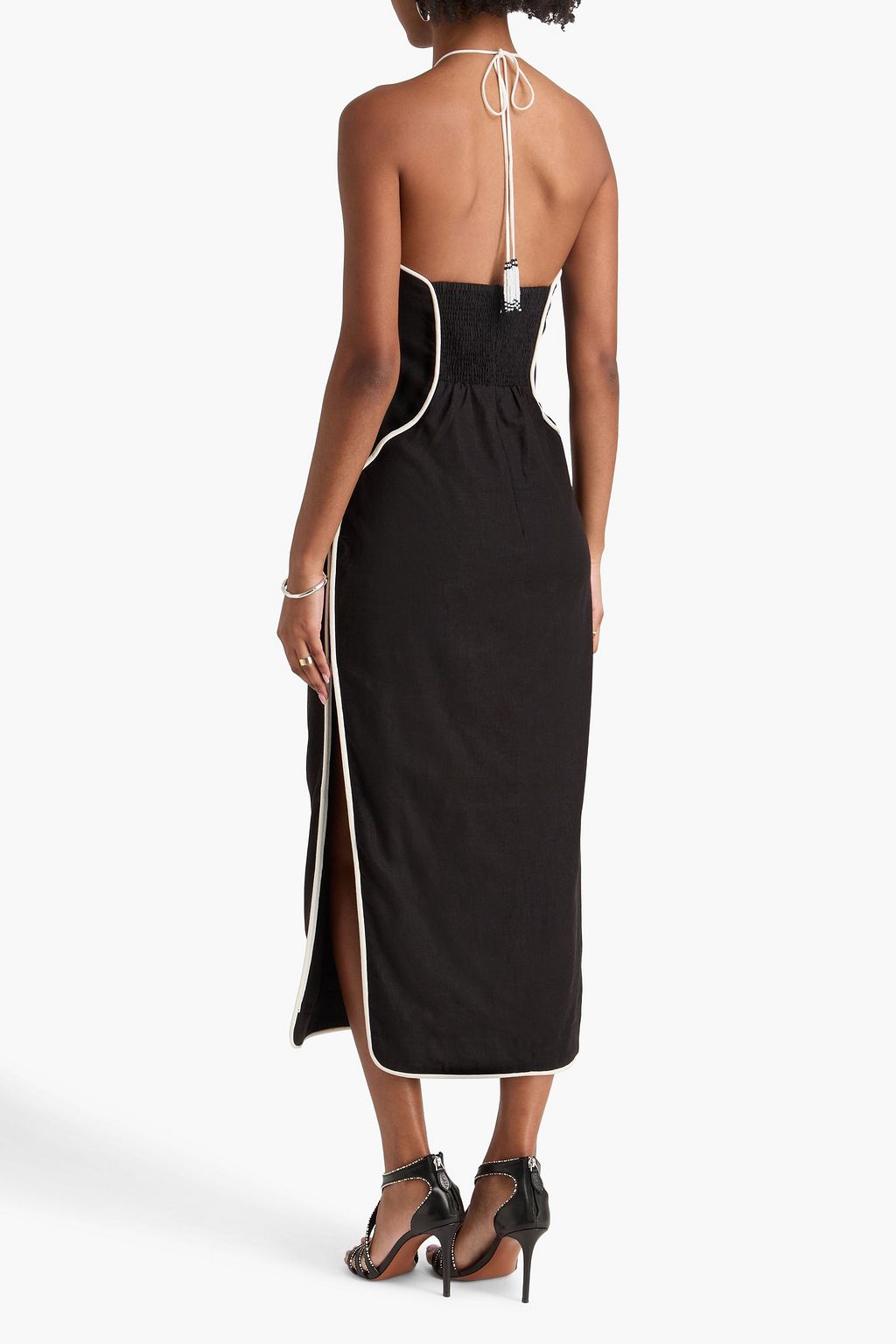 FARM RIO Cutout linen-blend halterneck midi dress | THE OUTNET