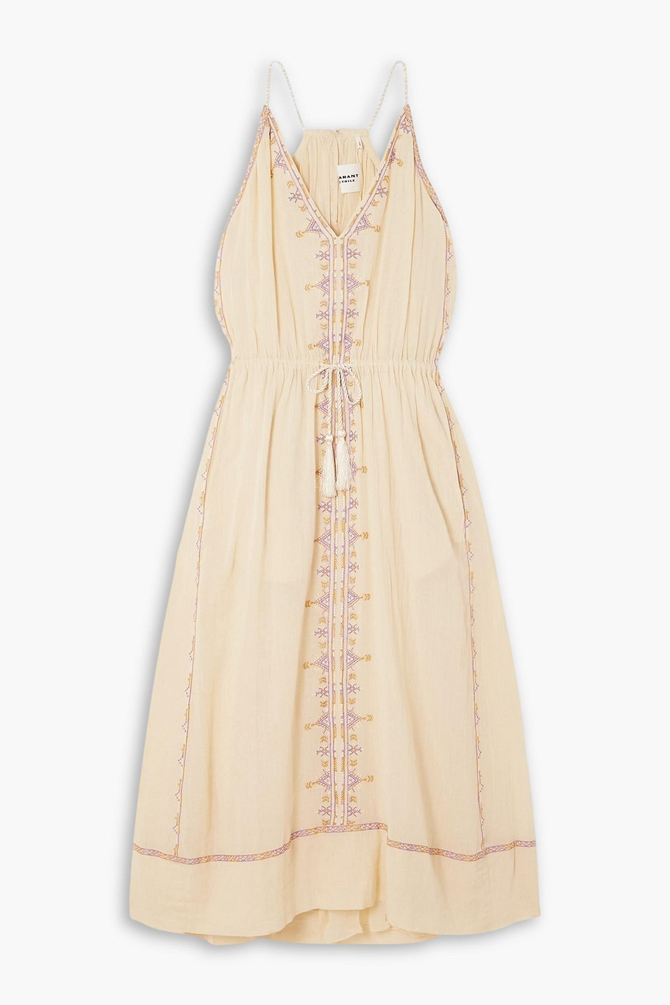 marant étoile - siana belted embroidered cotton-gauze midi dress - neutral - fr 44
