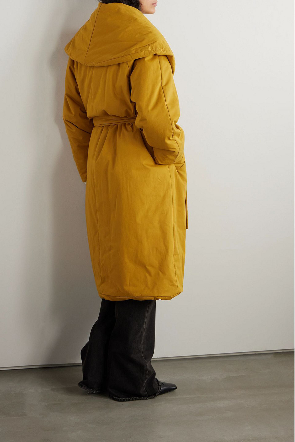 Another Tomorrow Wrap-design Belted Puffer Jackets In Goldenrod