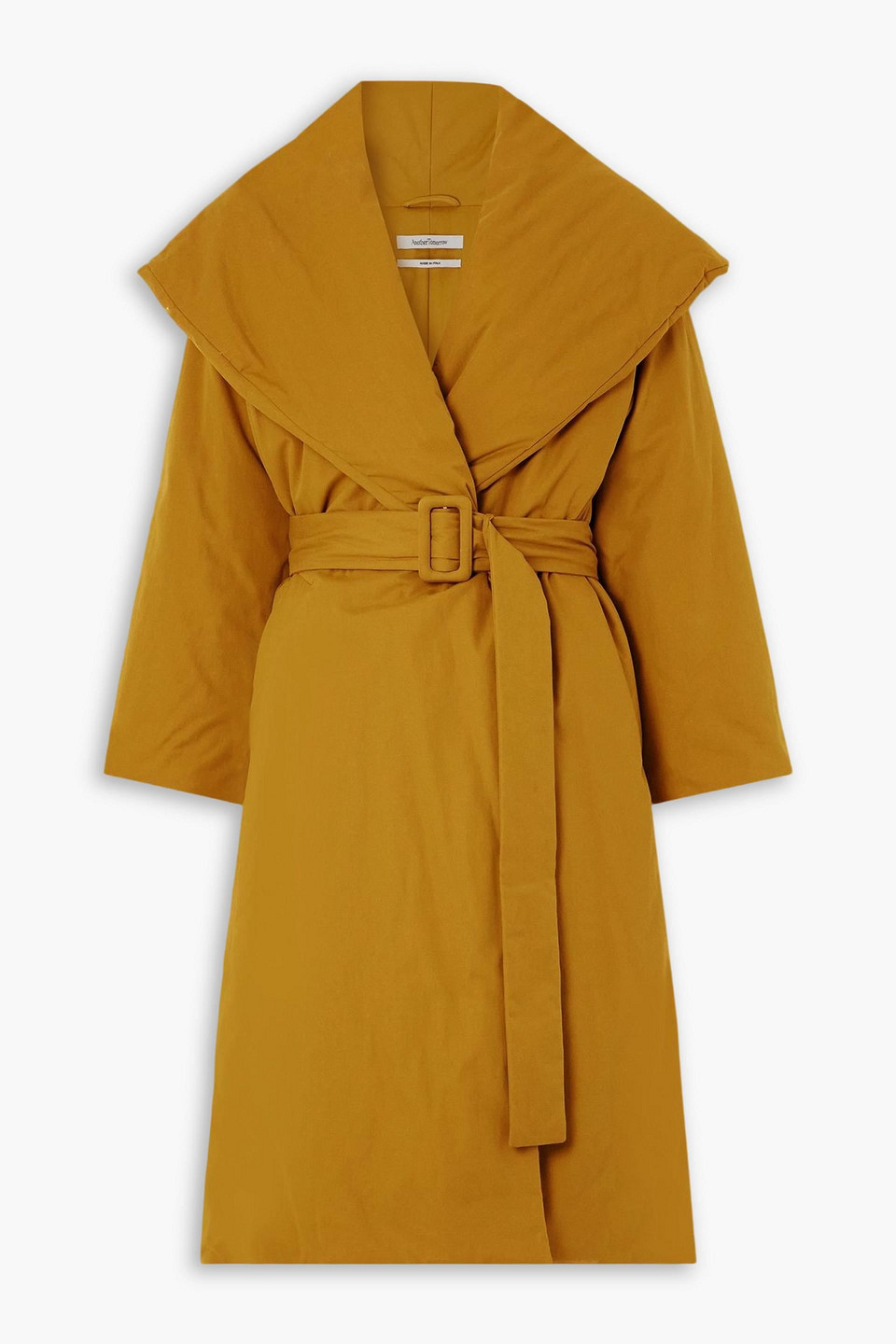 Another Tomorrow Belted Cotton Coat In Orange