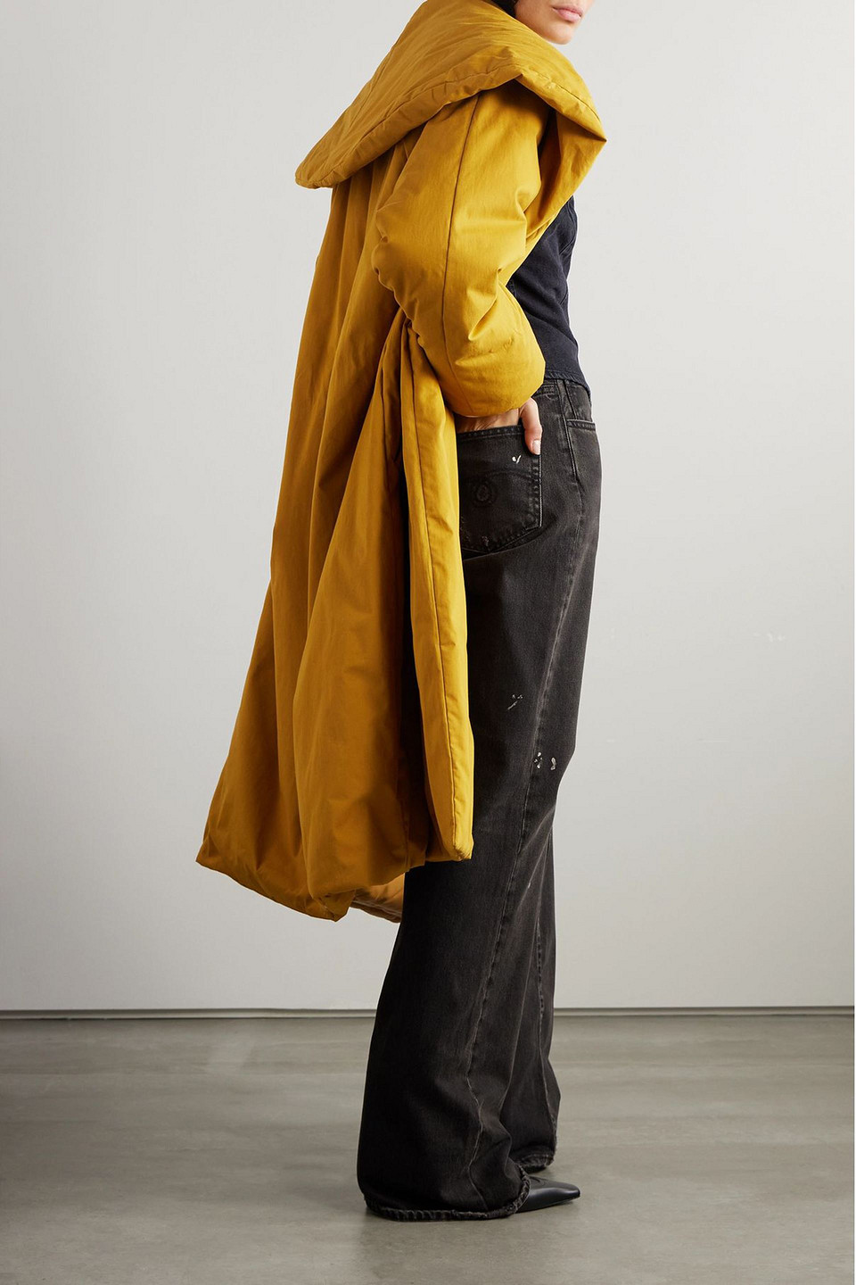 Another Tomorrow Wrap-design Belted Puffer Jackets In Goldenrod
