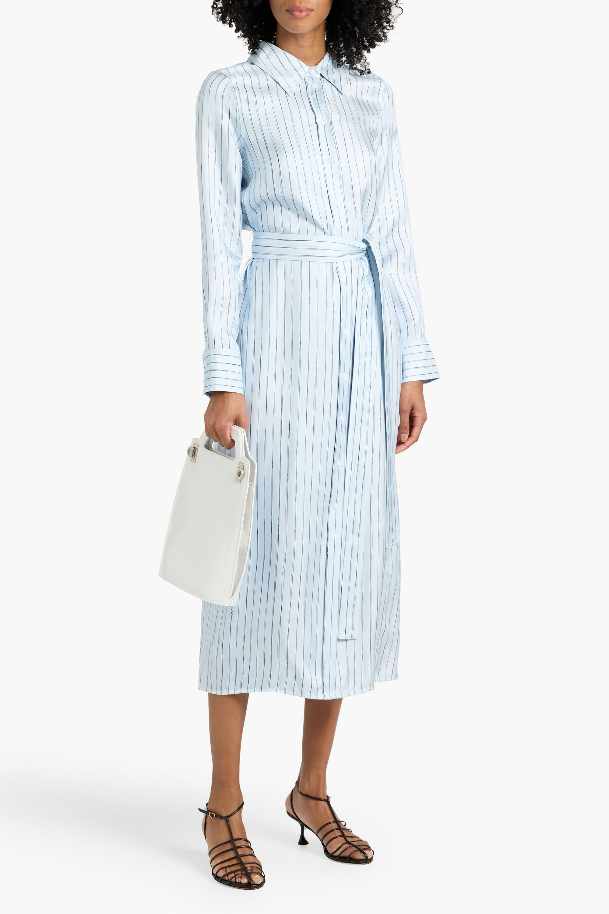 Proenza Schouler Hannah pinstriped silk-twill midi shirt dress