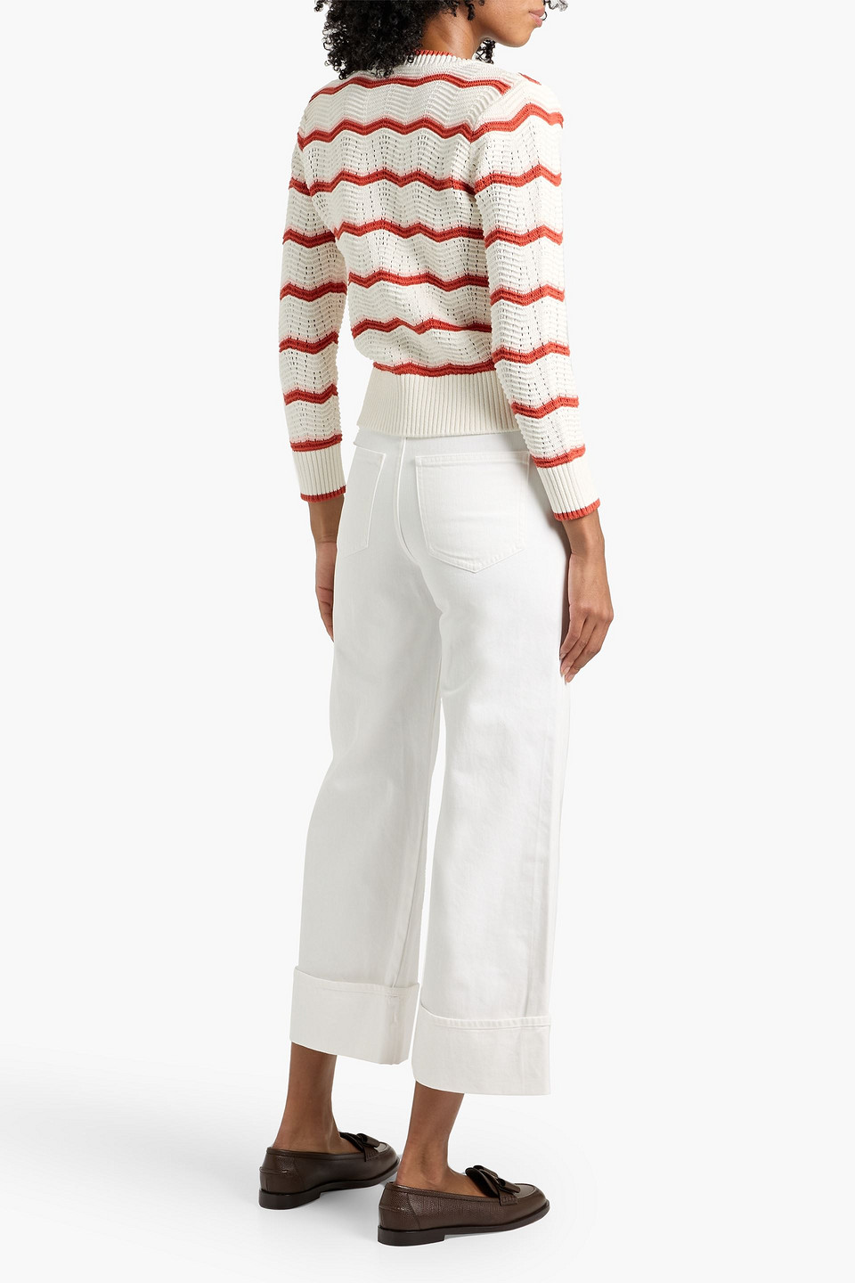 Veronica Beard - Gestreifter Cardigan „ansonia“ Aus Einer Baumwollmischung In Pointelle-strick - Weiß - Xs 