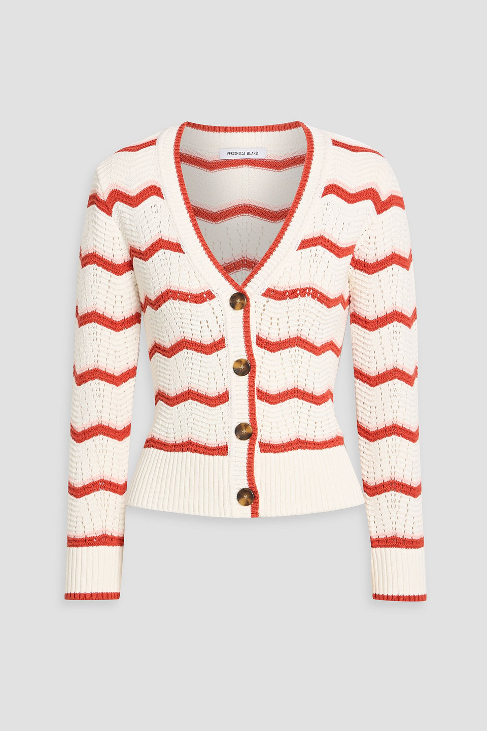 veronica beard - ansonia striped pointelle-knit cotton-blend cardigan - white - m
