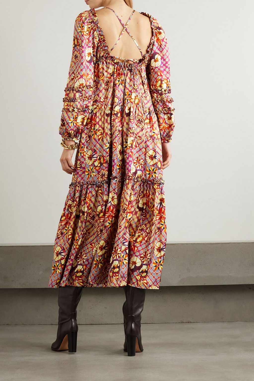 ULLA JOHNSON Anastasia lace-up printed silk-habotai midi dress | THE OUTNET