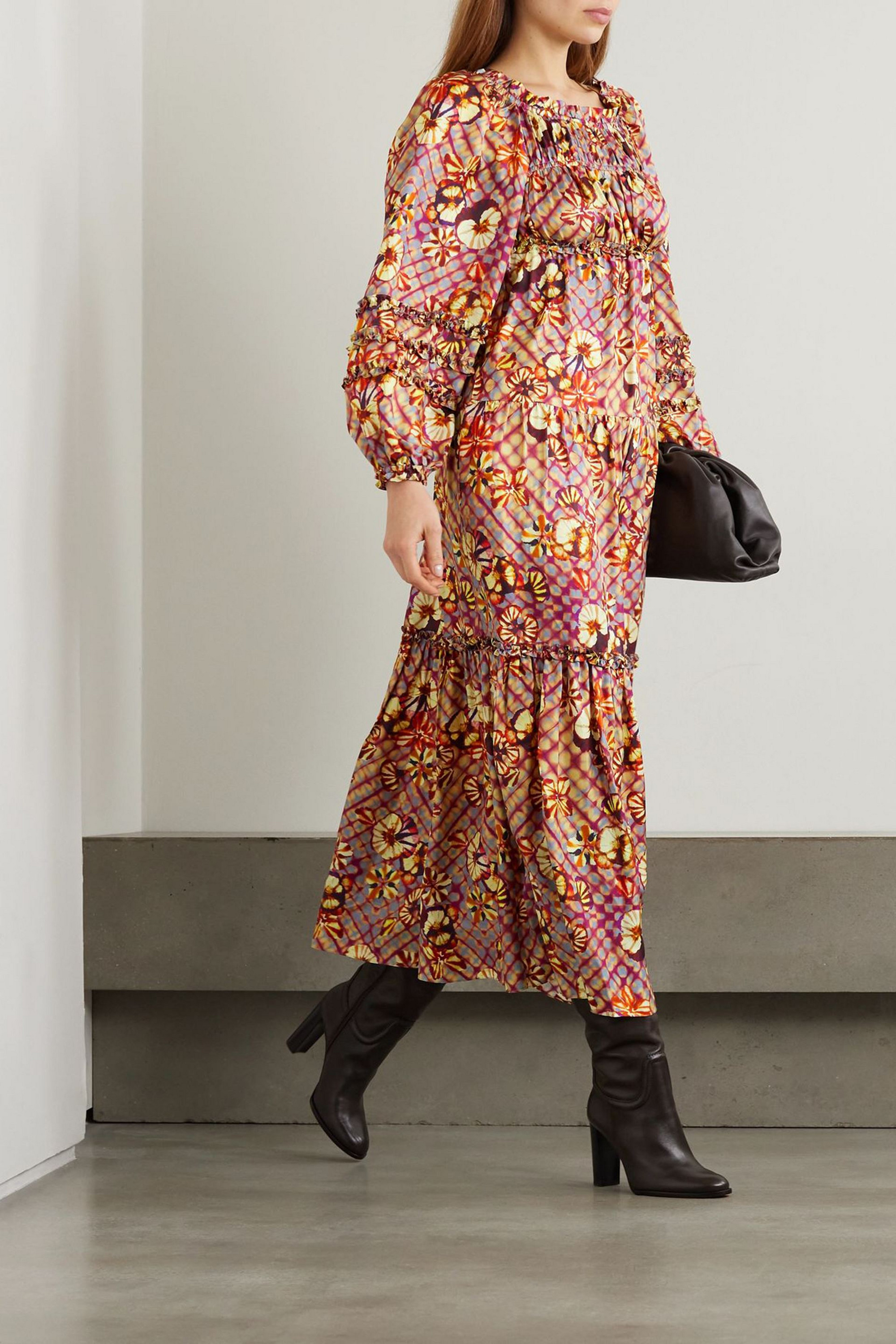 Ulla Johnson Anastasia lace-up printed silk-habotai midi dress