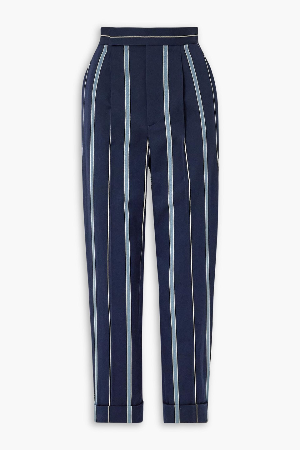 Ralph Lauren Evane Pleated Striped Wool And Cotton-blend Twill Tapered Pants In Blue
