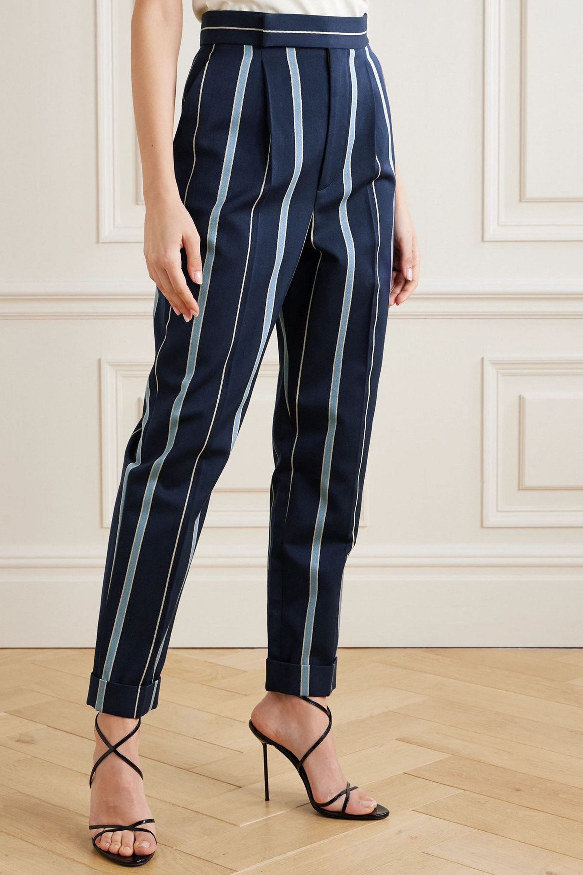 Ralph Lauren Collection Evane pleated striped wool and cotton-blend twill tapered pants
