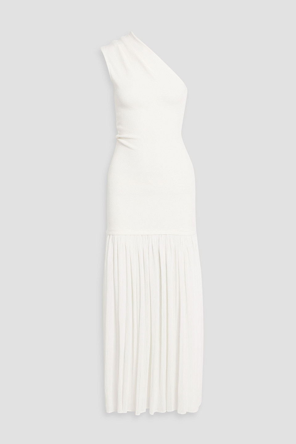 proenza schouler - cora one-shoulder stretch-knit and pleated crepon maxi dress - white - us 2