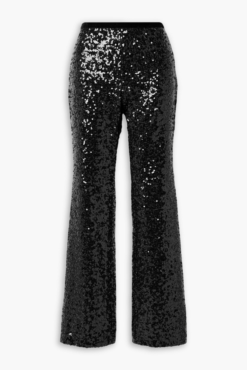 loveshackfancy - journee velvet-trimmed sequined crepe straight-leg pants - black - us 2