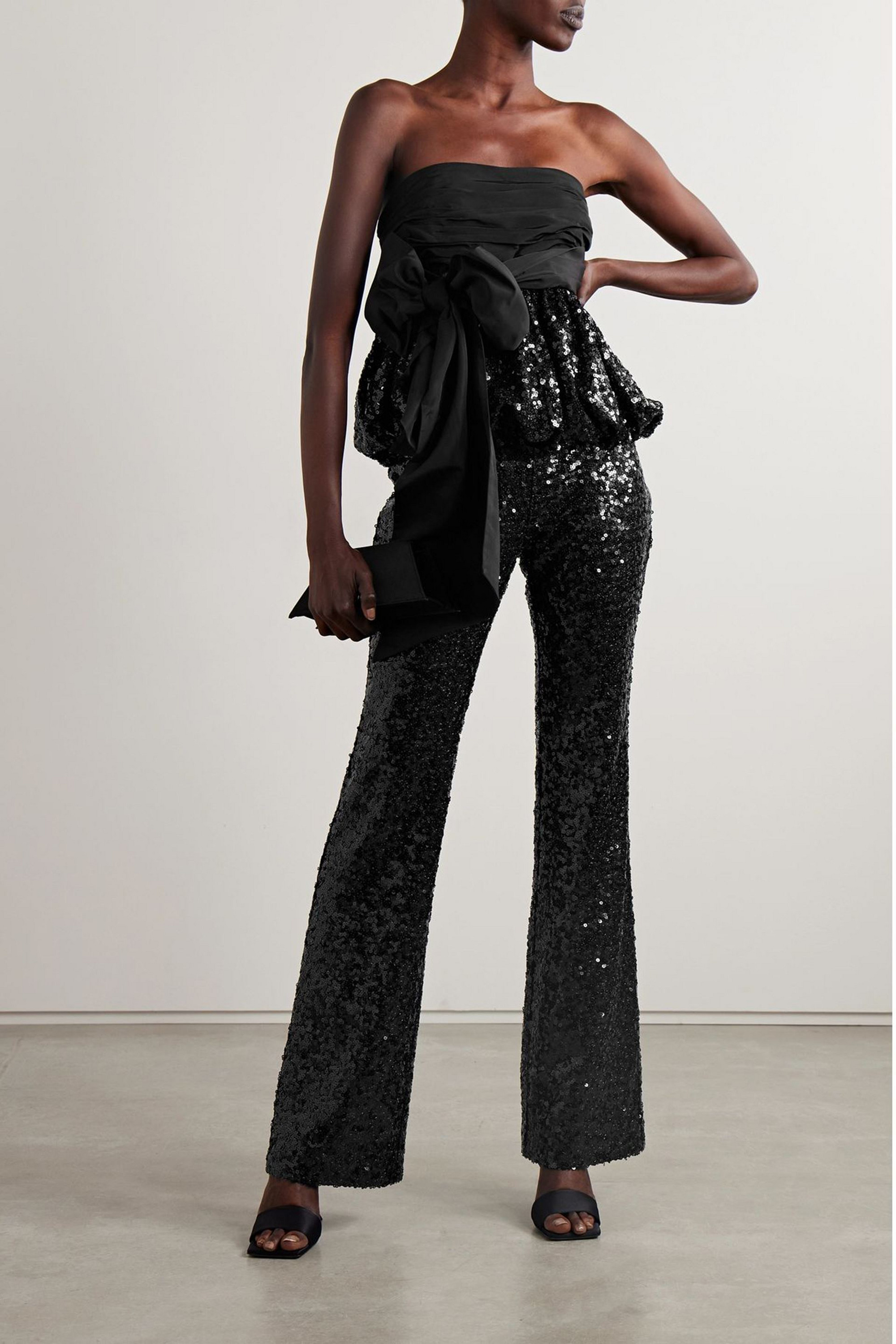 LoveShackFancy Journee velvet-trimmed sequined crepe straight-leg pants