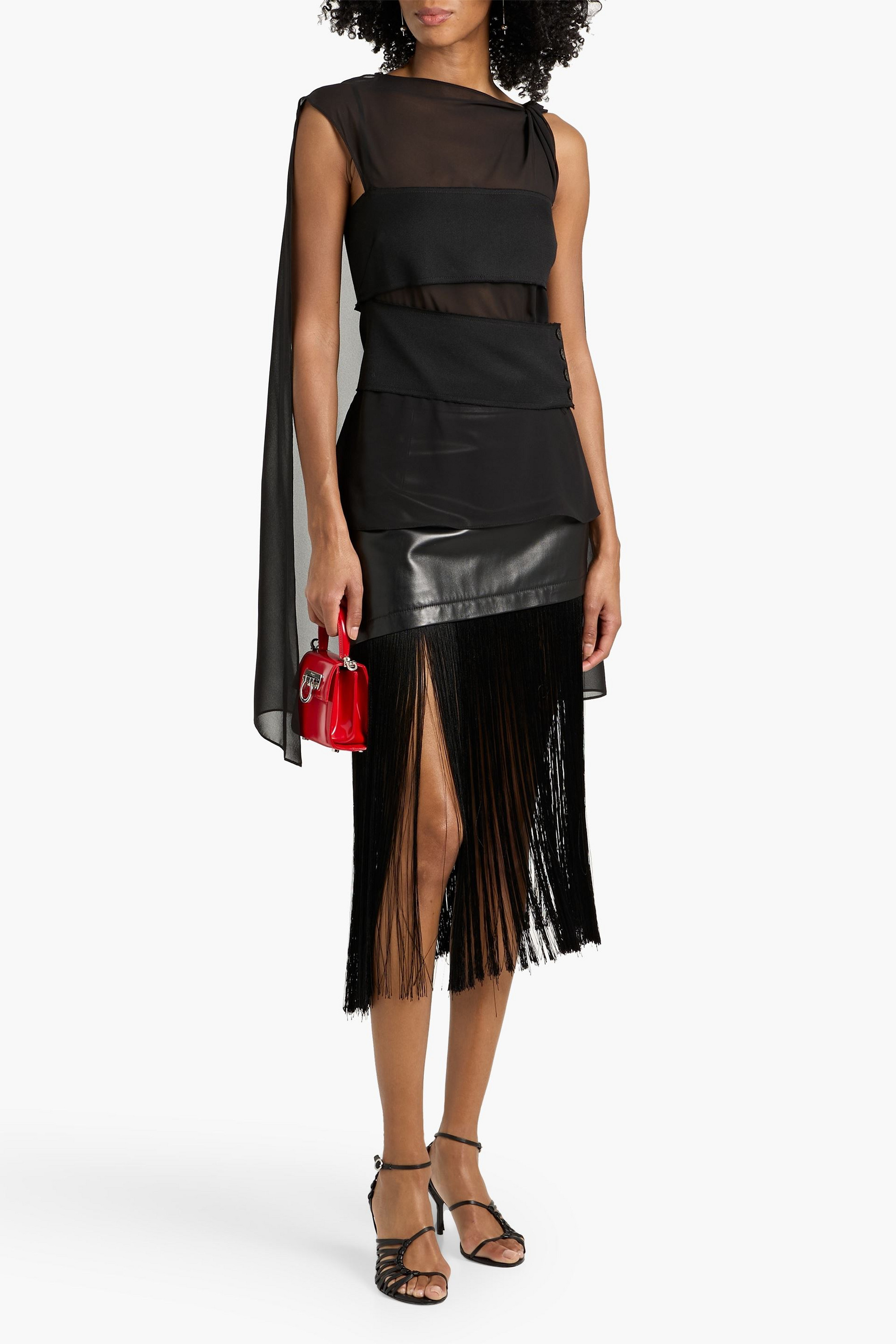 Proenza Schouler Cape-effect layered chiffon and twill top