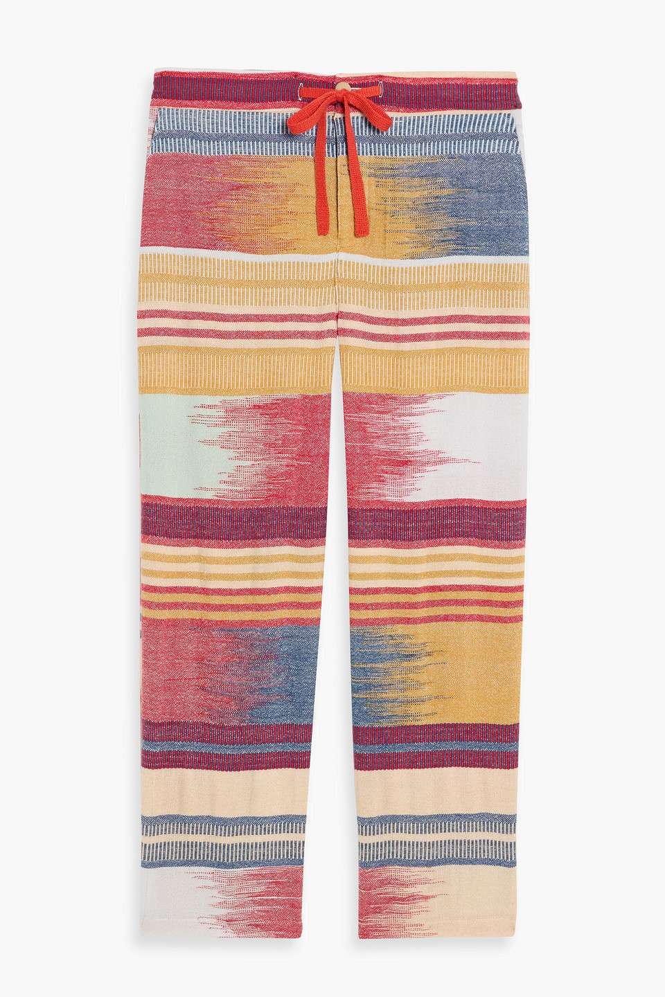 the elder statesman - blanket striped intarsia cashmere drawstring pants - yellow - 32