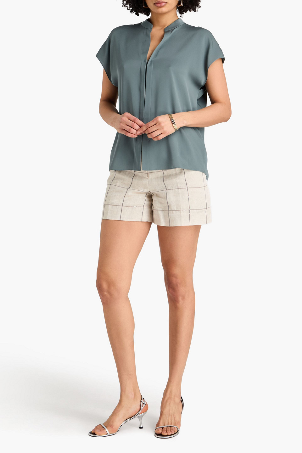  Vince. - Pleated Silk-blend Top - Blue - Xs 