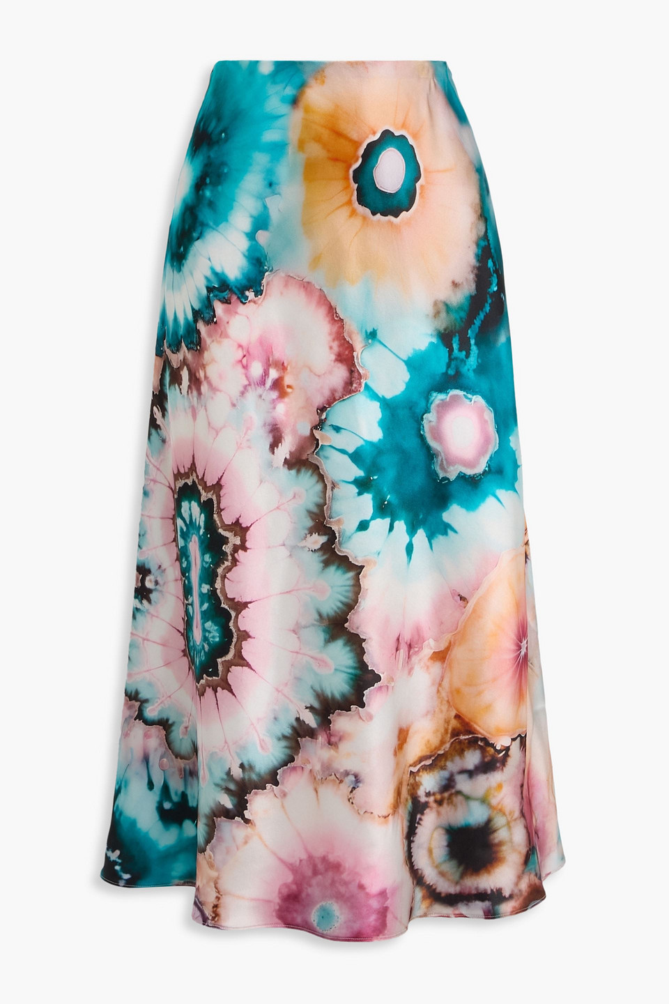 The Elder Statesman Tie-dyed Silk-satin Midi Skirt In Blue