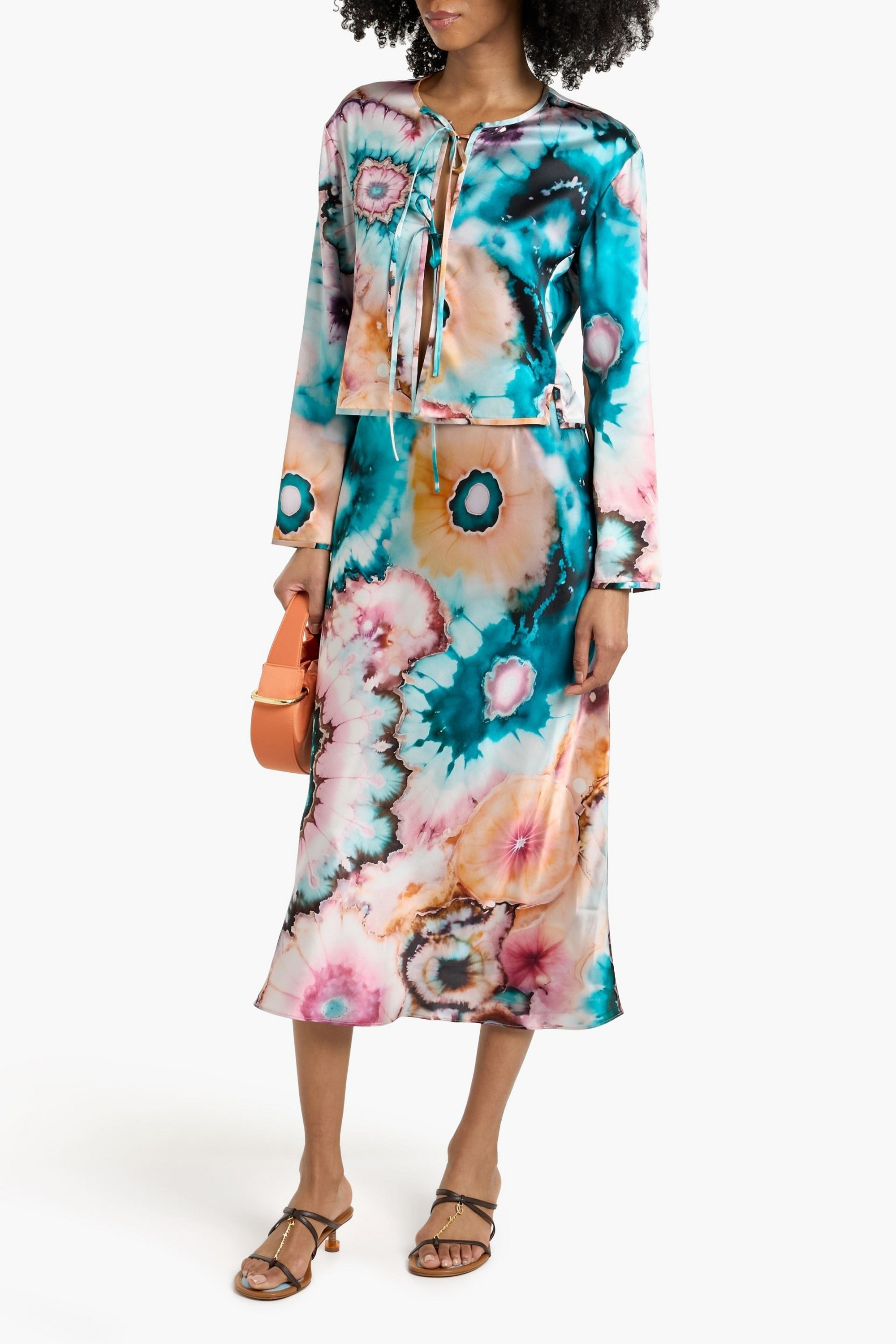 The Elder Statesman Tie-dyed silk-satin midi skirt