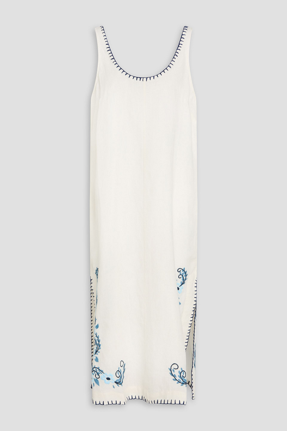 Hannah Maria Embroidered Linen Midi Dress In White