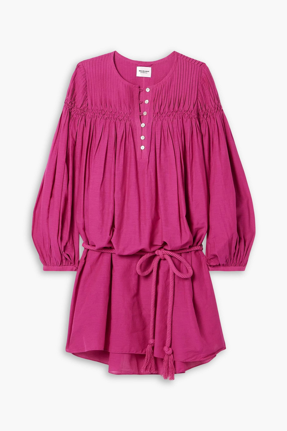 marant étoile - adeliani belted pintucked smocked cotton-blend voile mini dress - pink - fr 34