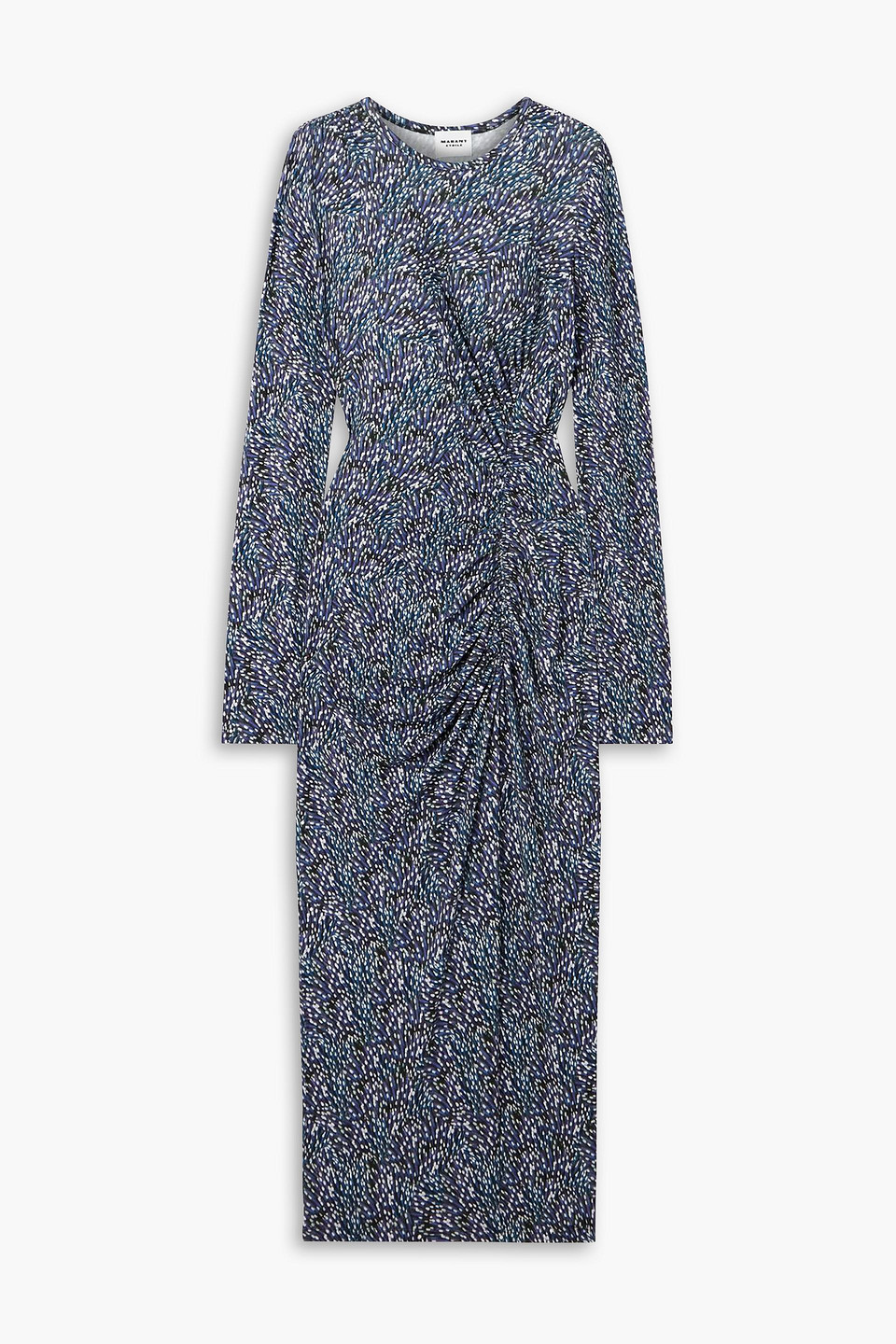 marant étoile - jelina gathered printed stretch-jersey midi dress - blue - fr 42