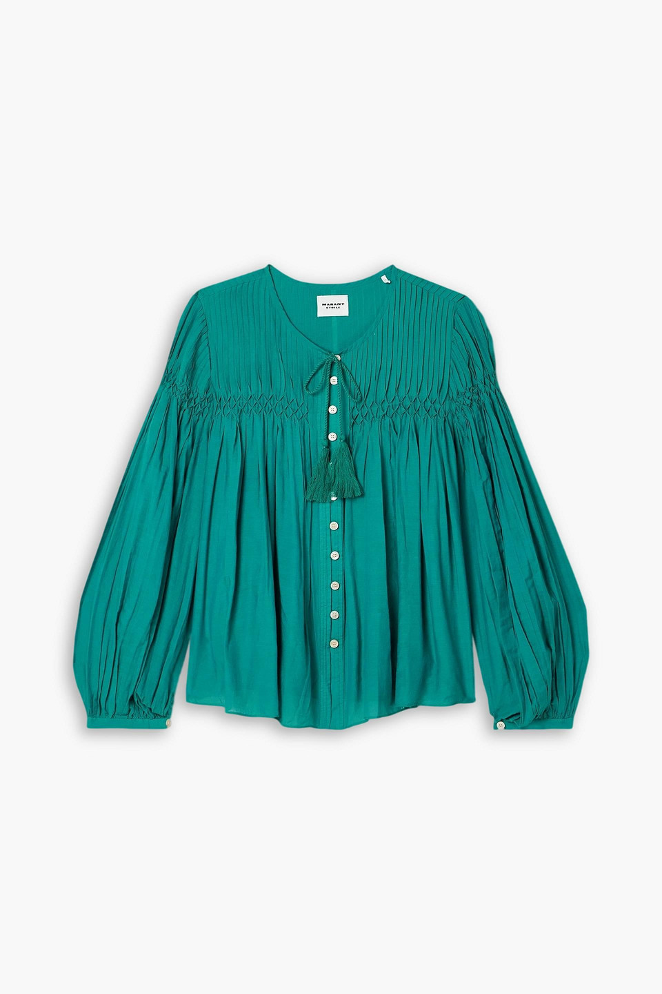 marant étoile - abadi pintucked smocked cotton-blend voile blouse - green - fr 34