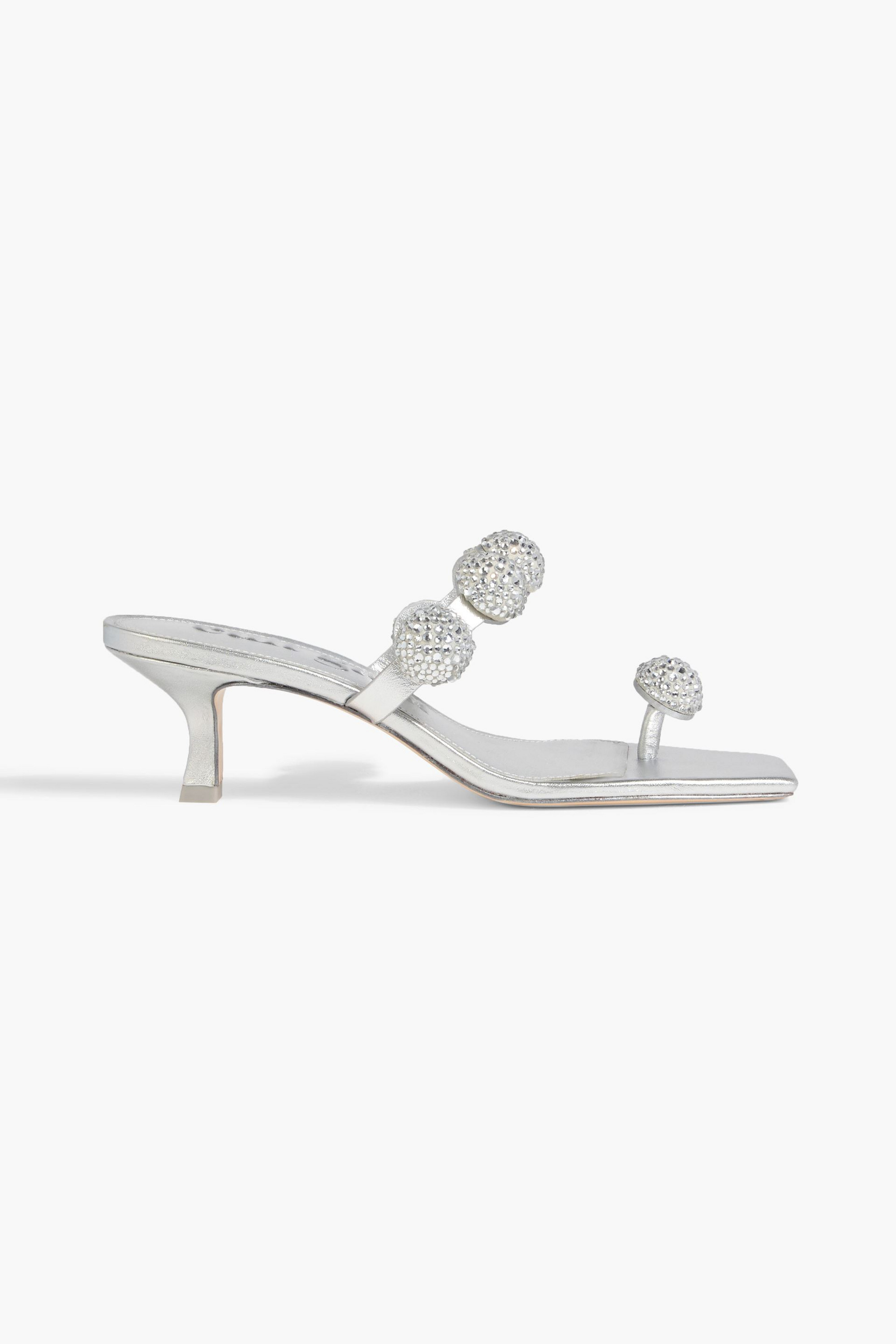 Cult Gaia Sarina crystal-embellished metallic leather and suede sandals