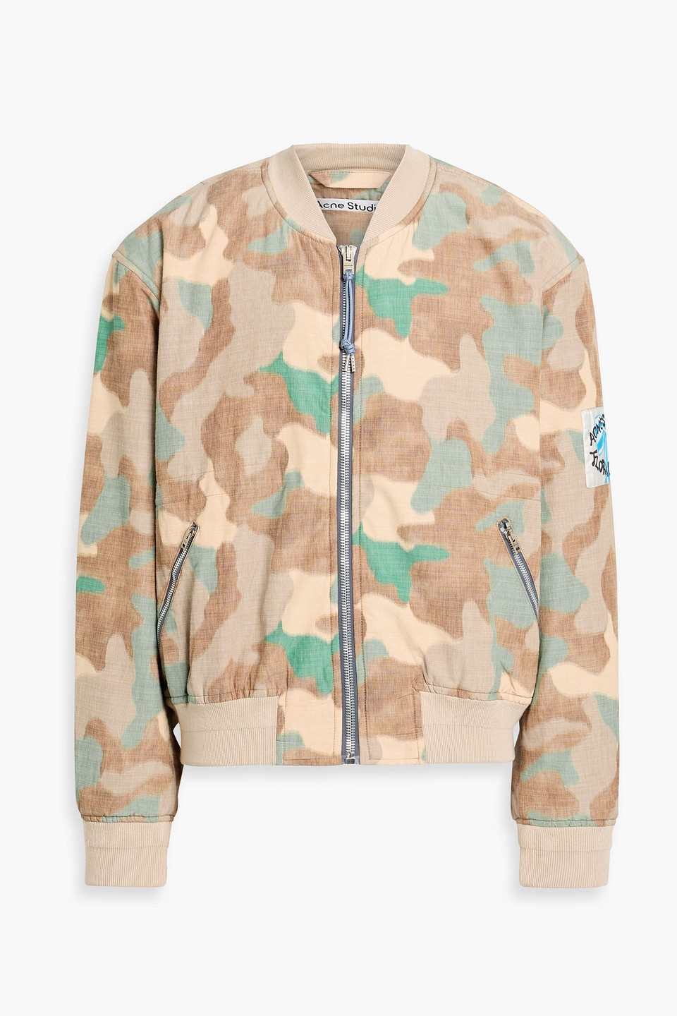 Acne Studios Camouflage-print Slub Cotton-blend Bomber Jacket In Brown