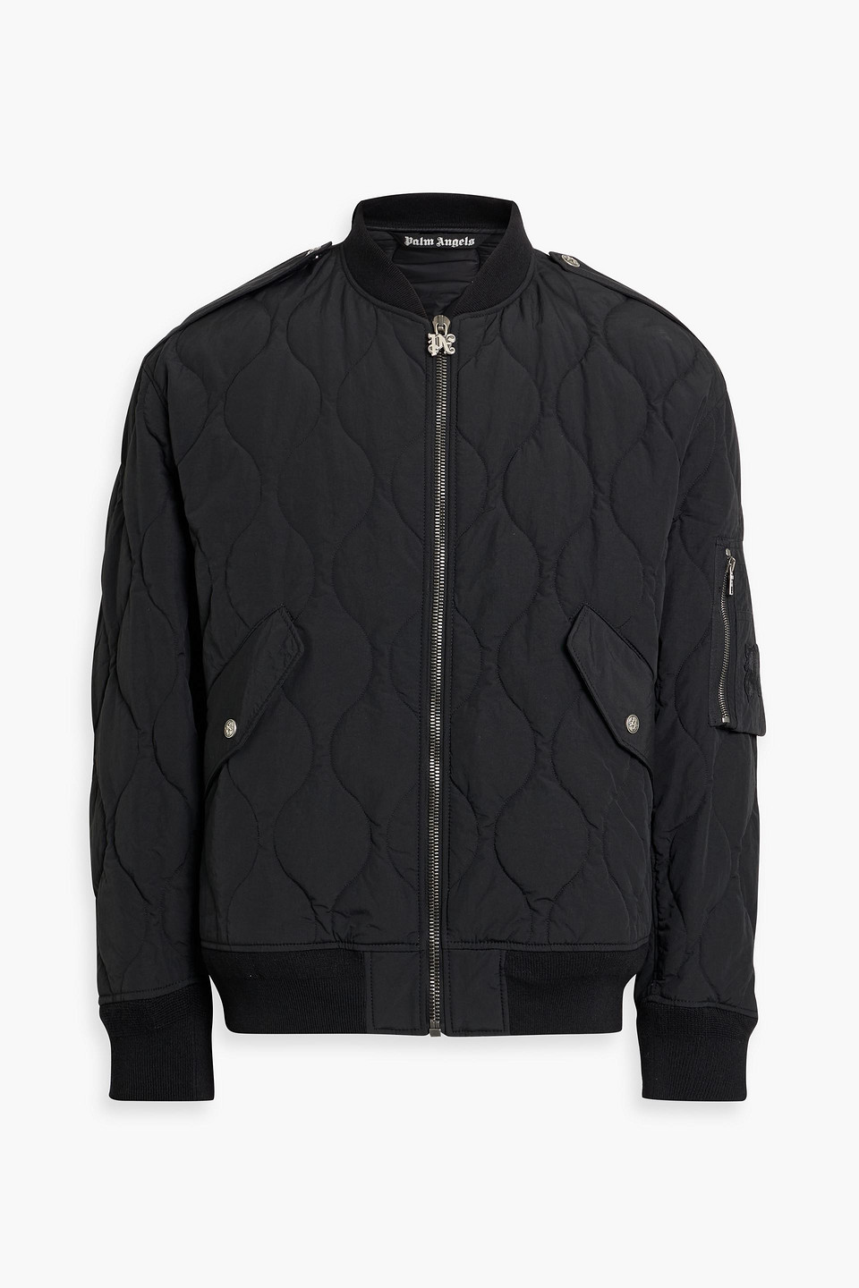 Palm Angels Quilted Shell Bomber Jacket In Black