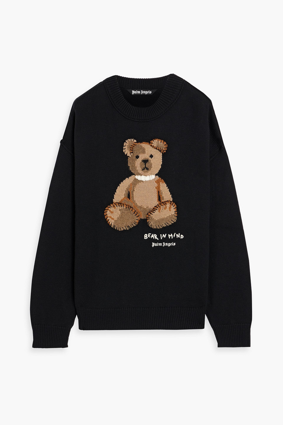 palm angels - embellished intarsia wool sweater - black - xxl