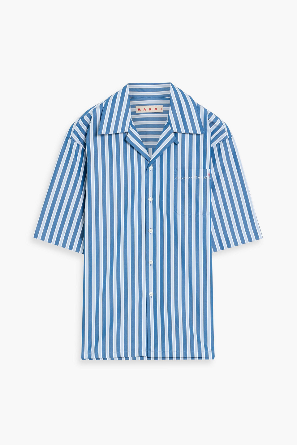marni - embroidered striped cotton-poplin shirt - blue - it 48