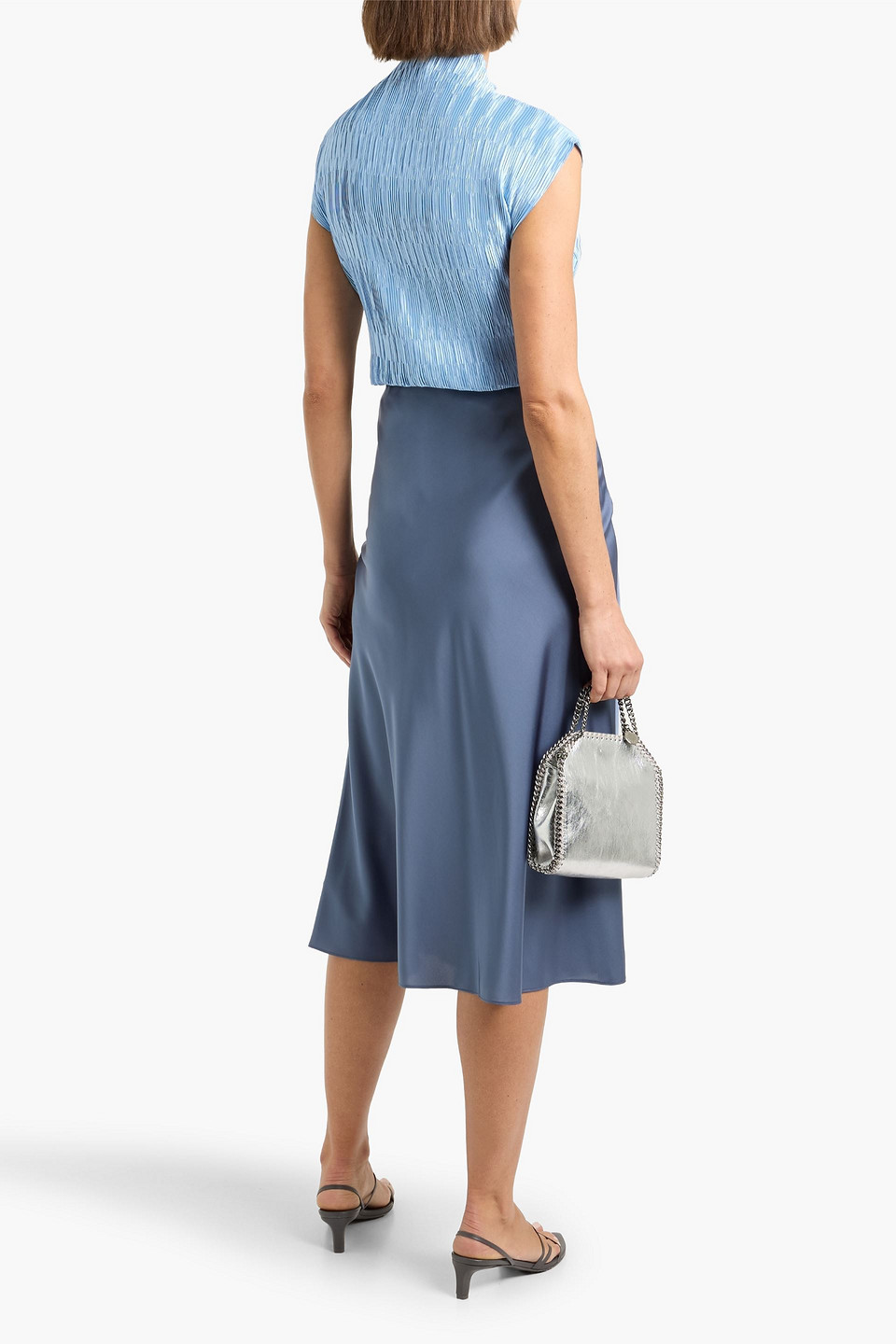 Veronica Beard Foxe Plissé-satin Top In Blue