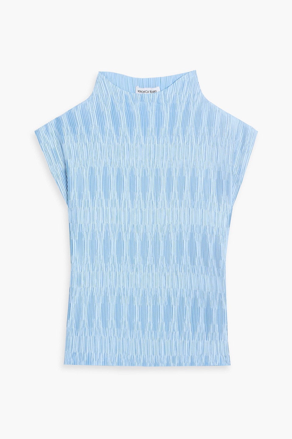 veronica beard - foxe plissé-satin top - blue - xl
