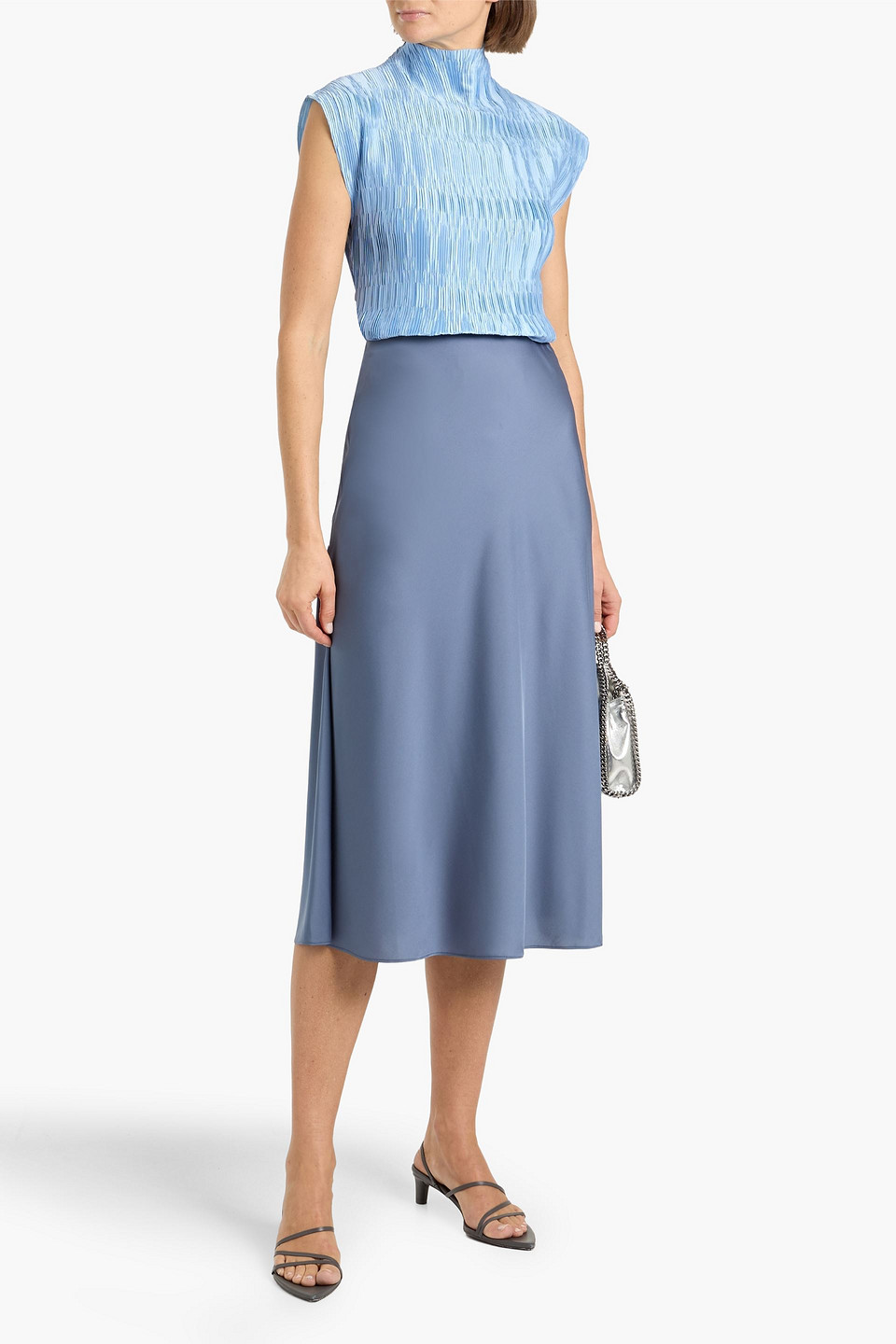 Veronica Beard Foxe Plissé-satin Top In Blue