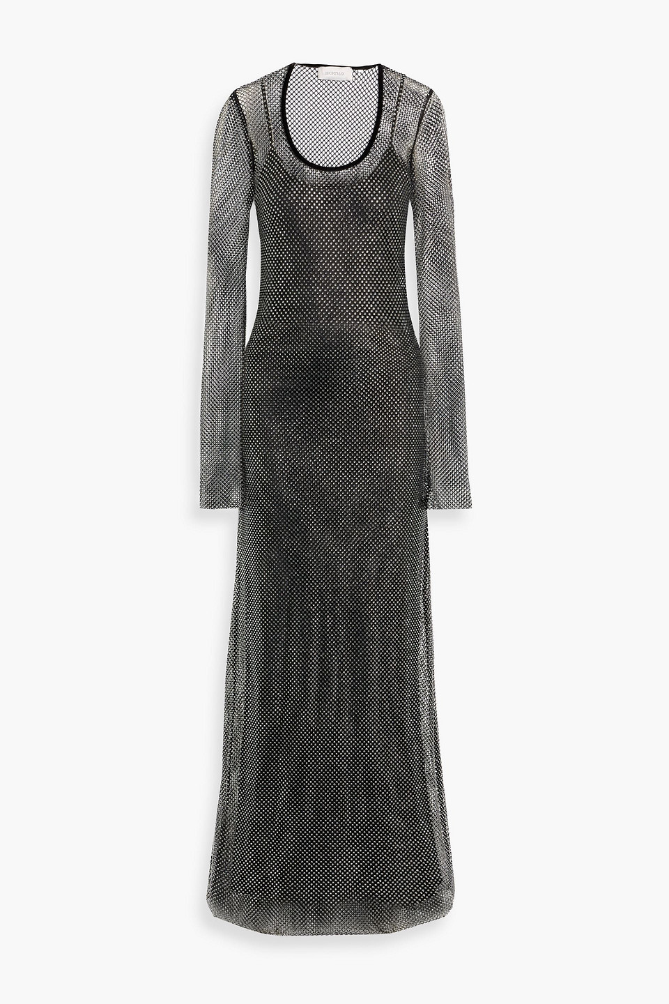 sportmax - cinese crystal-embellished mesh maxi dress - black - s