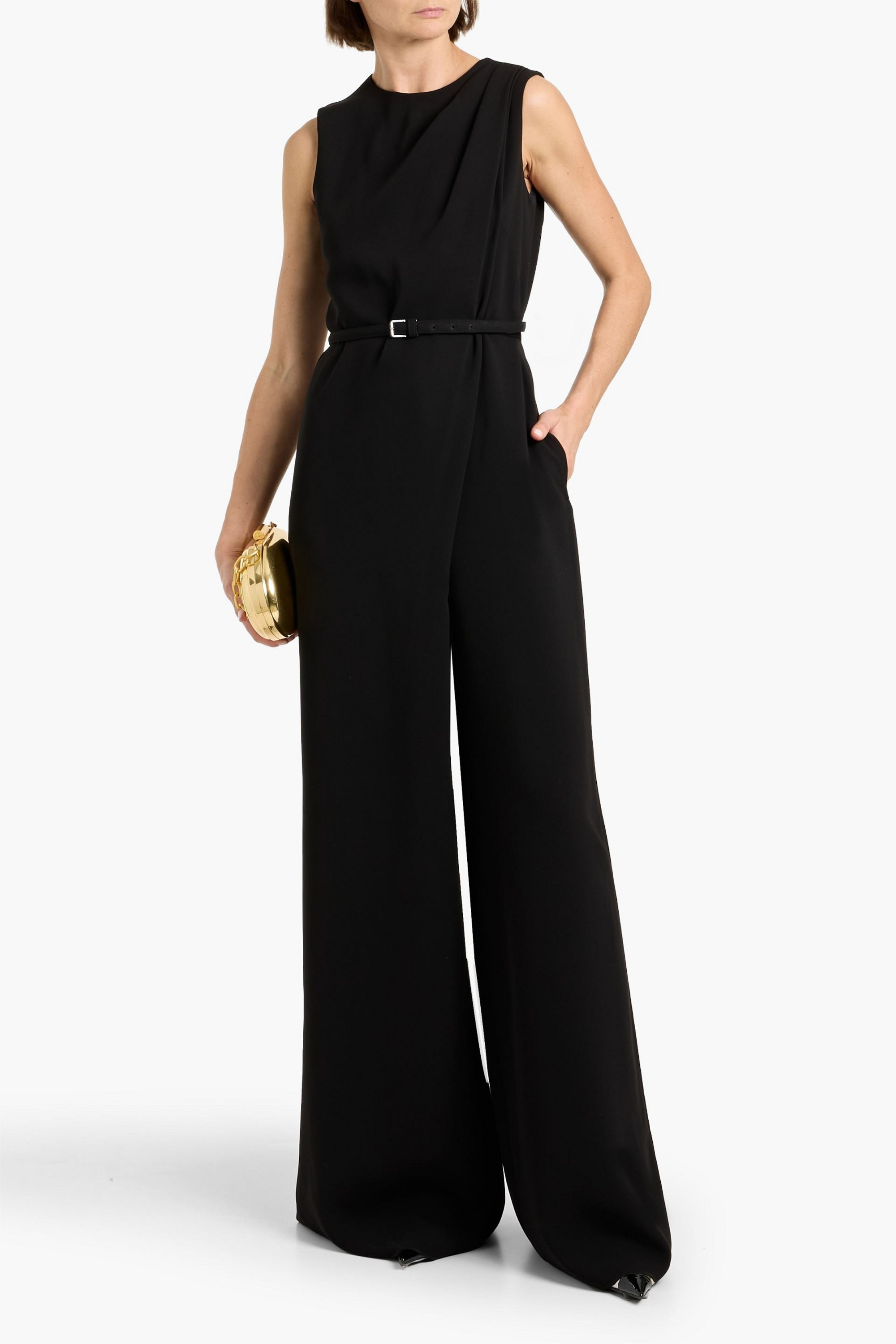 Max Mara Sondrio belted crepe wide-leg jumpsuit