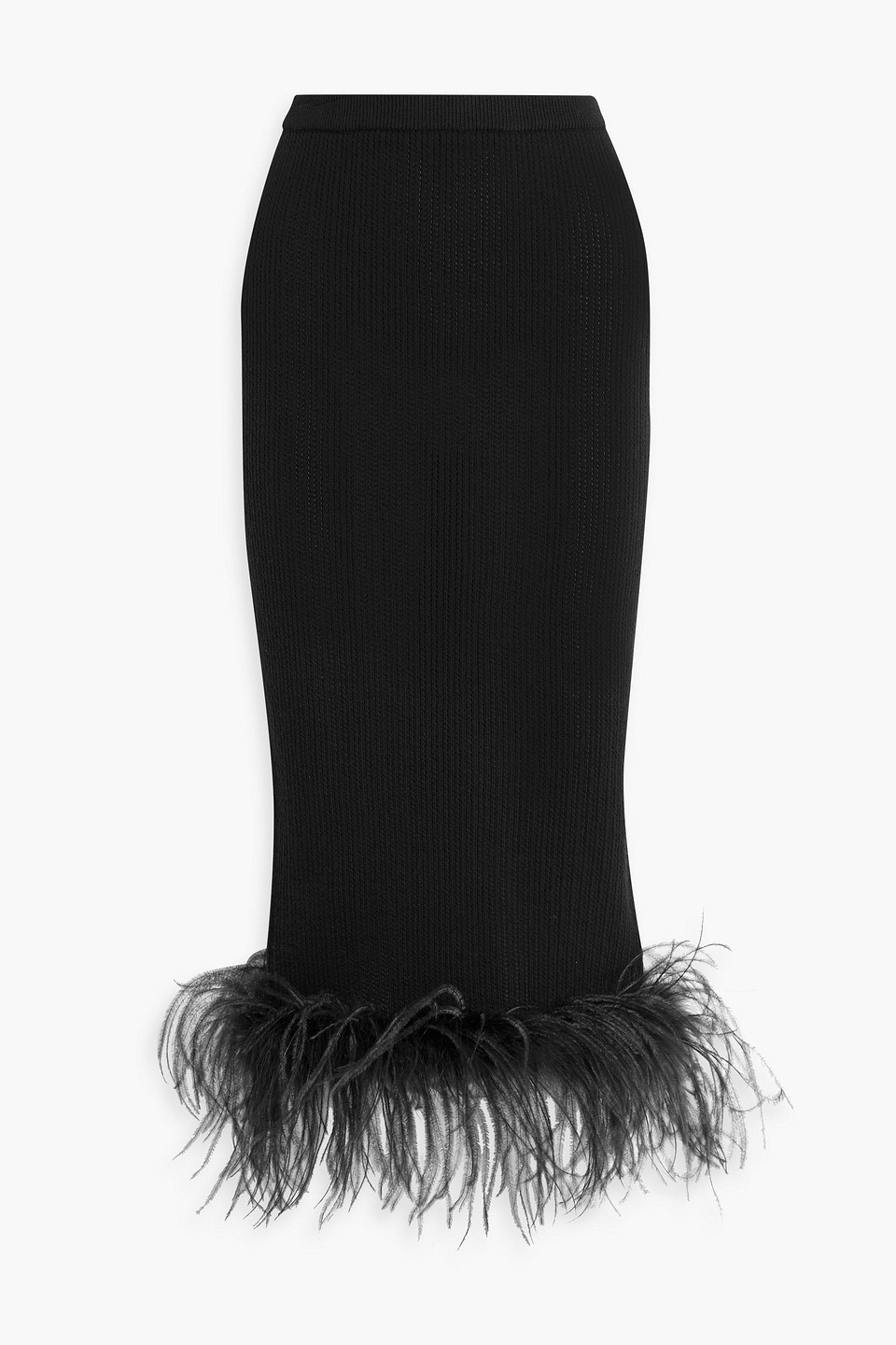 Alessandra Rich Feather-trimmed Wool Midi Skirt In Black